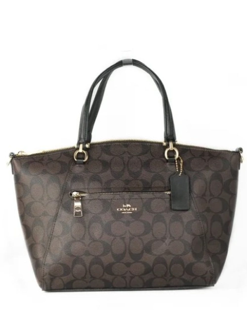 Coach Brown Signature Tote with Black Handles and Gold Hardware